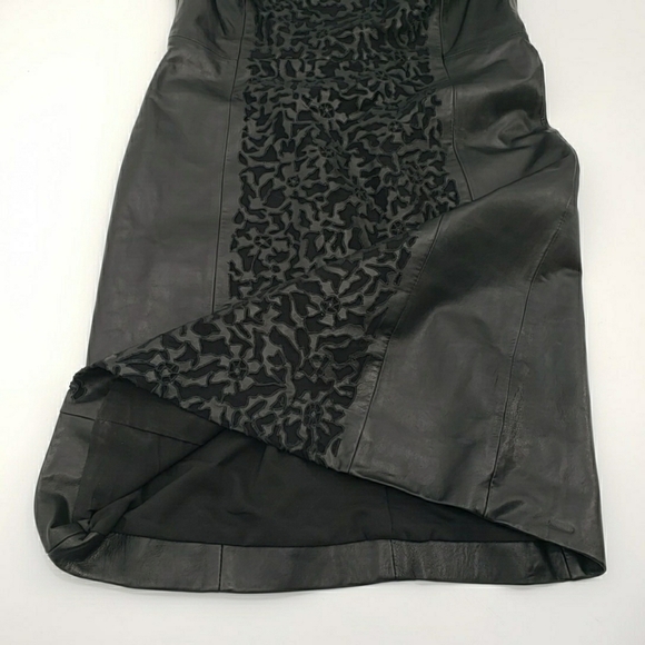 VAKKO Black Lamb Leather Dress With Lace Insert Front Panel - Picture 6 of 13